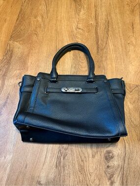 Black Pebbled Leather Satchel Handbag